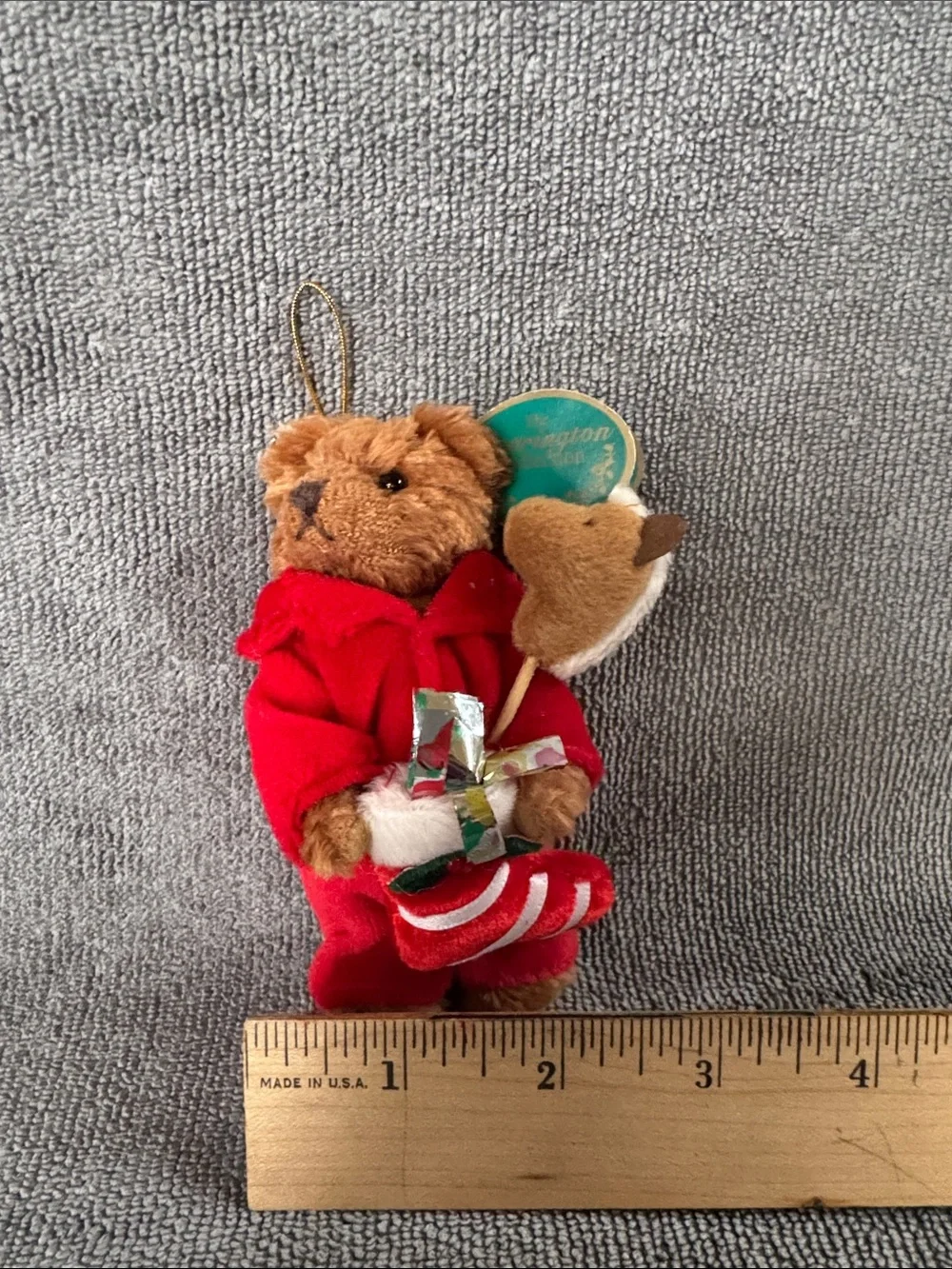 Vintage Bearington Collection Christmas Plush Bear Ornament NWT Red Velvet Suit